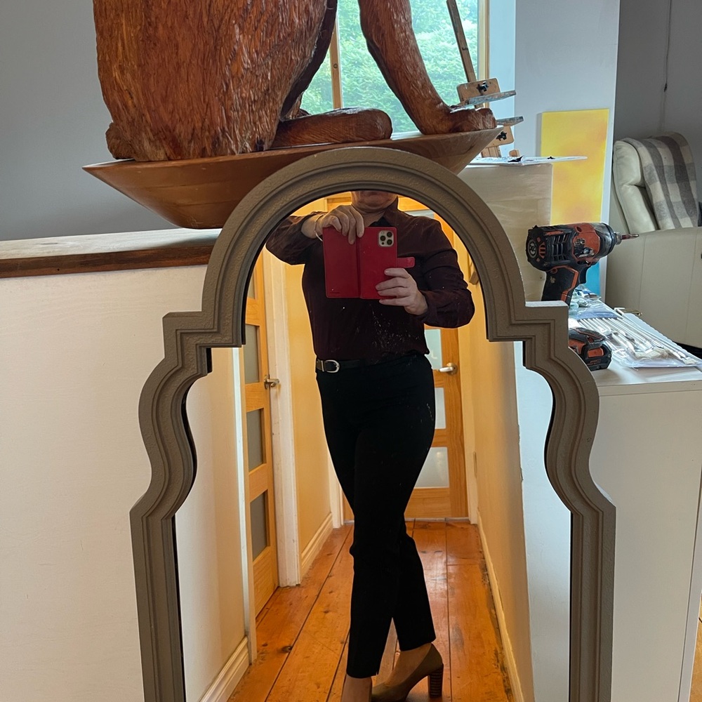 Black stretchy dress pants - height is mid waste. Size 8 but have give.